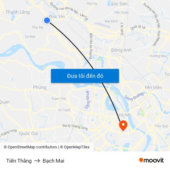 Tiến Thắng to Bạch Mai map