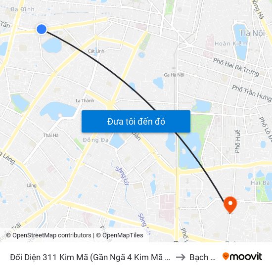 Đối Diện 311 Kim Mã (Gần Ngã 4 Kim Mã - Vạn Bảo) to Bạch Mai map