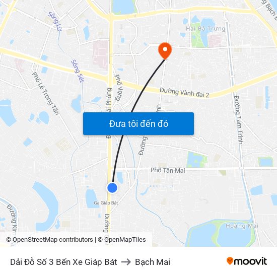 Dải Đỗ Số 3 Bến Xe Giáp Bát to Bạch Mai map