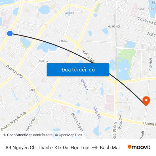 89 Nguyễn Chí Thanh - Ktx Đại Học Luật to Bạch Mai map