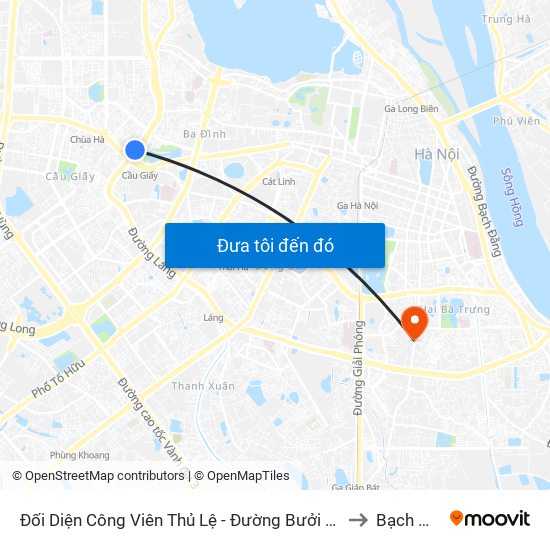 Đối Diện Công Viên Thủ Lệ - Đường Bưởi Dưới to Bạch Mai map