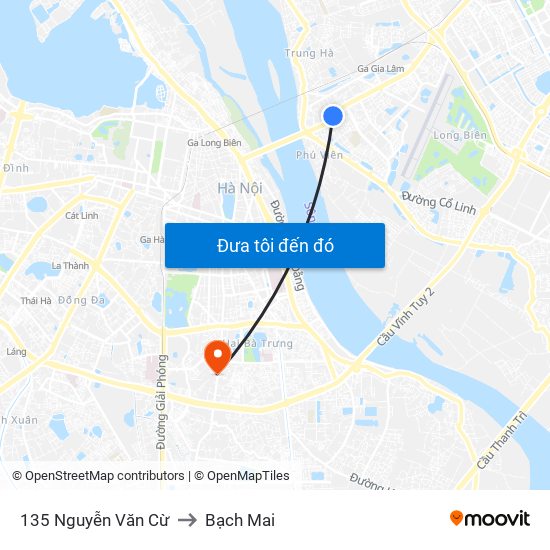 135 Nguyễn Văn Cừ to Bạch Mai map