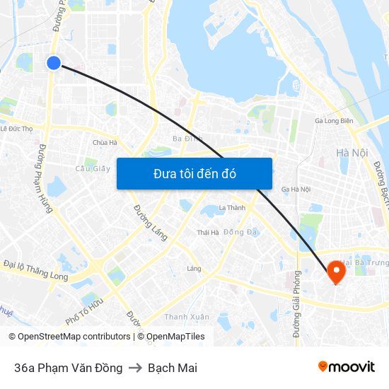 36a Phạm Văn Đồng to Bạch Mai map