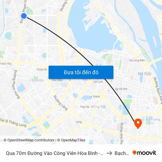 Qua 70m Đường Vào Công Viên Hòa Bình - Phạm Văn Đồng to Bạch Mai map