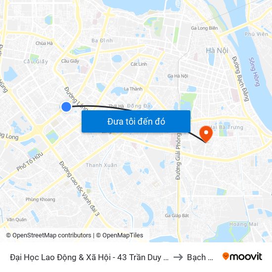 Đại Học Lao Động & Xã Hội - 43 Trần Duy Hưng to Bạch Mai map