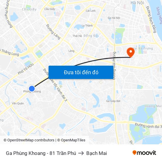 Ga Phùng Khoang - 81 Trần Phú to Bạch Mai map
