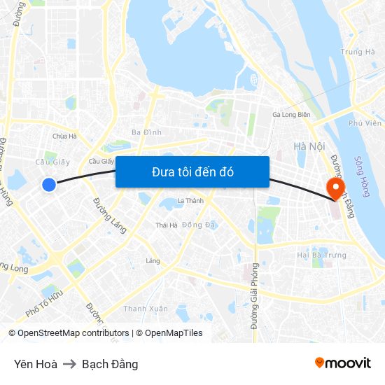 Yên Hoà to Bạch Đằng map