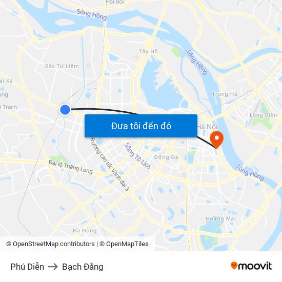 Phú Diễn to Bạch Đằng map