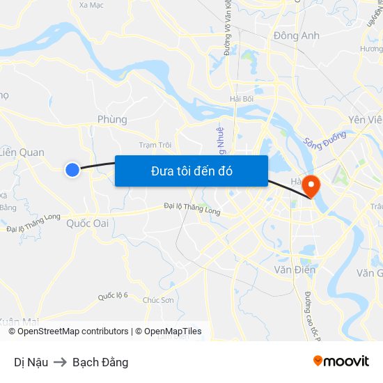 Dị Nậu to Bạch Đằng map