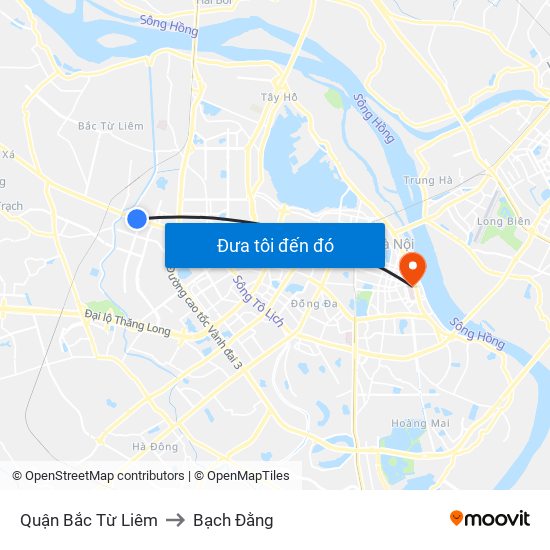 Quận Bắc Từ Liêm to Bạch Đằng map