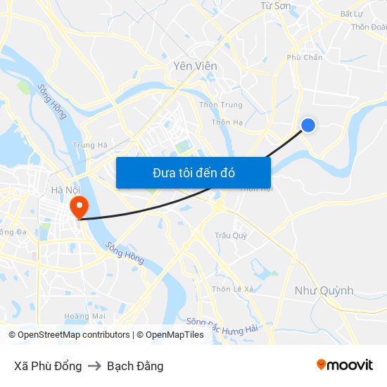 Xã Phù Đổng to Bạch Đằng map