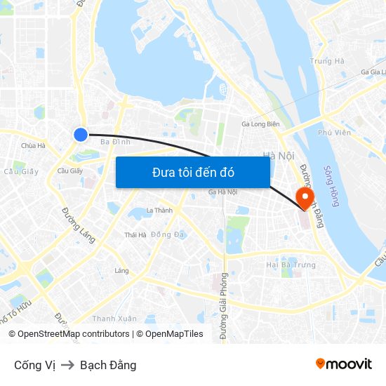 Cống Vị to Bạch Đằng map