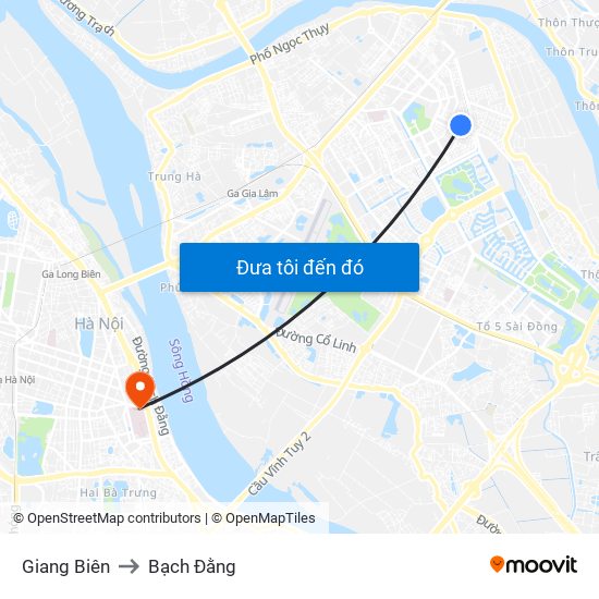 Giang Biên to Bạch Đằng map