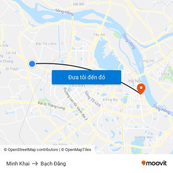 Minh Khai to Bạch Đằng map