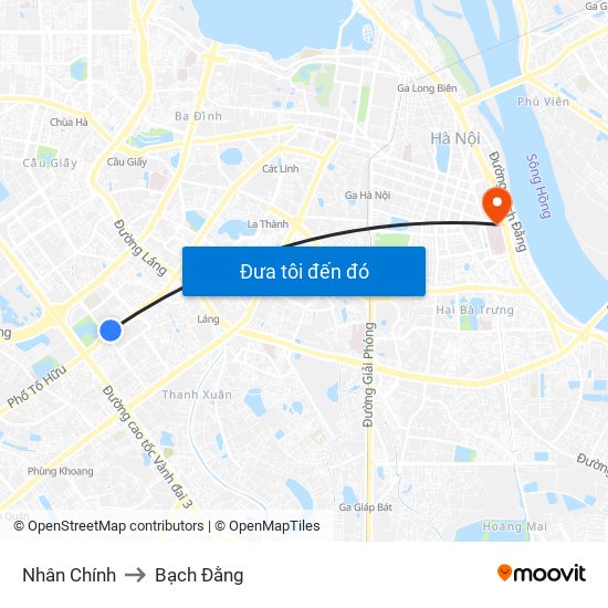 Nhân Chính to Bạch Đằng map