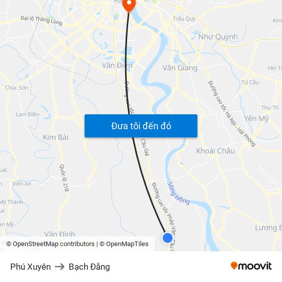 Phú Xuyên to Bạch Đằng map