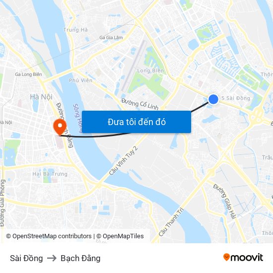 Sài Đồng to Bạch Đằng map