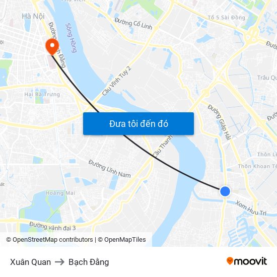 Xuân Quan to Bạch Đằng map