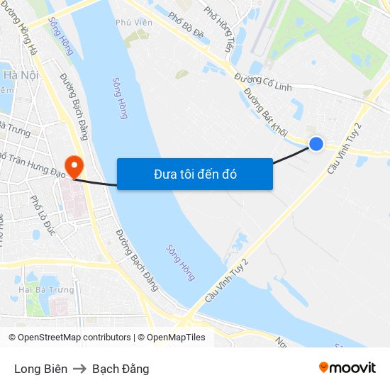 Long Biên to Bạch Đằng map