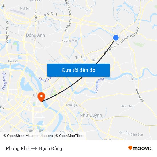 Phong Khê to Bạch Đằng map