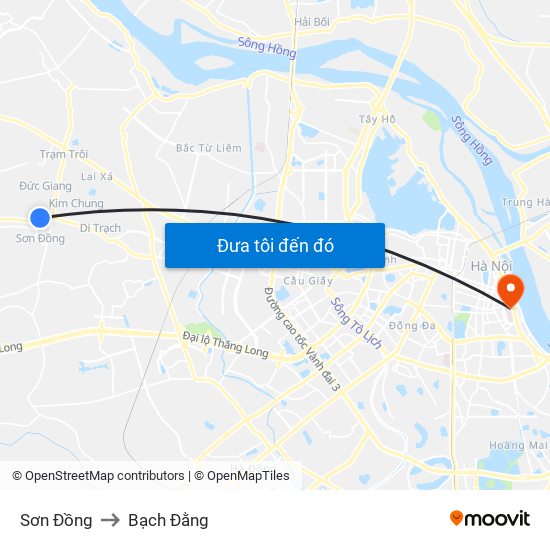 Sơn Đồng to Bạch Đằng map