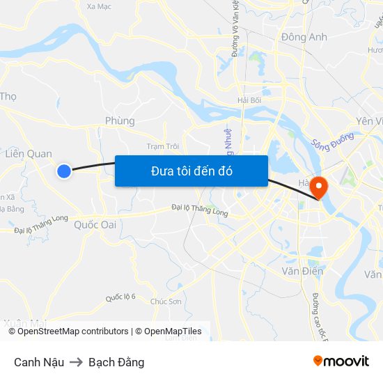 Canh Nậu to Bạch Đằng map