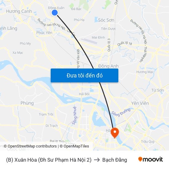 (B) Xuân Hòa (Đh Sư Phạm Hà Nội 2) to Bạch Đằng map