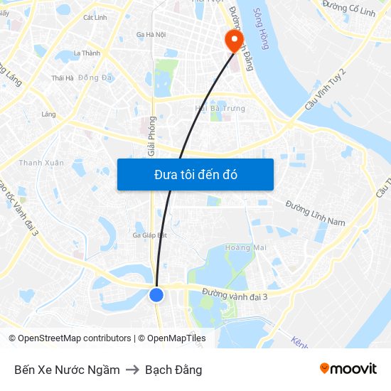 Bến Xe Nước Ngầm to Bạch Đằng map