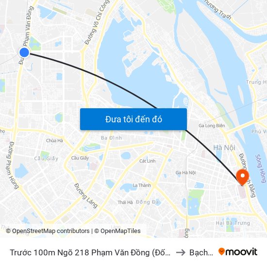 Trước 100m Ngõ 218 Phạm Văn Đồng (Đối Diện Công Viên Hòa Bình) to Bạch Đằng map