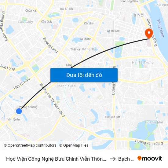 Học Viện Công Nghệ Bưu Chính Viễn Thông - Trần Phú (Hà Đông) to Bạch Đằng map