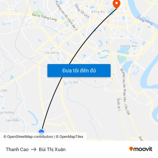 Thanh Cao to Bùi Thị Xuân map