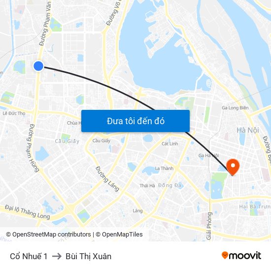 Cổ Nhuế 1 to Bùi Thị Xuân map