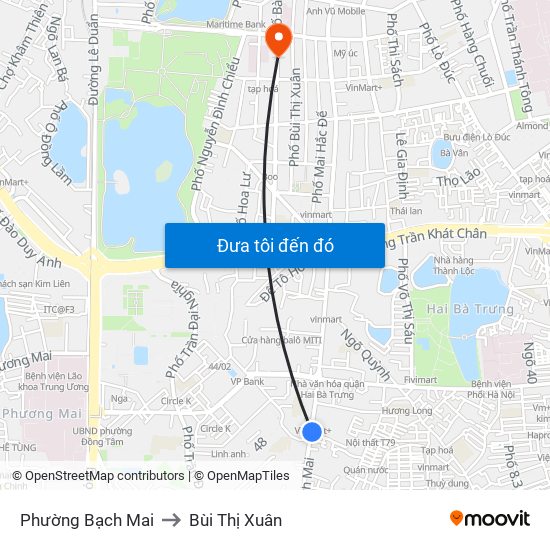 Phường Bạch Mai to Bùi Thị Xuân map
