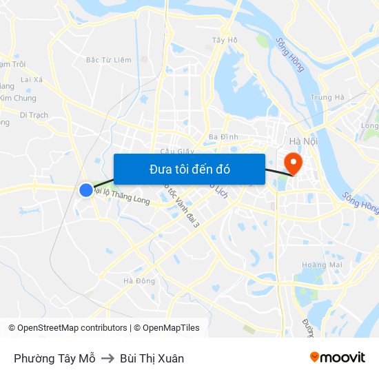Phường Tây Mỗ to Bùi Thị Xuân map