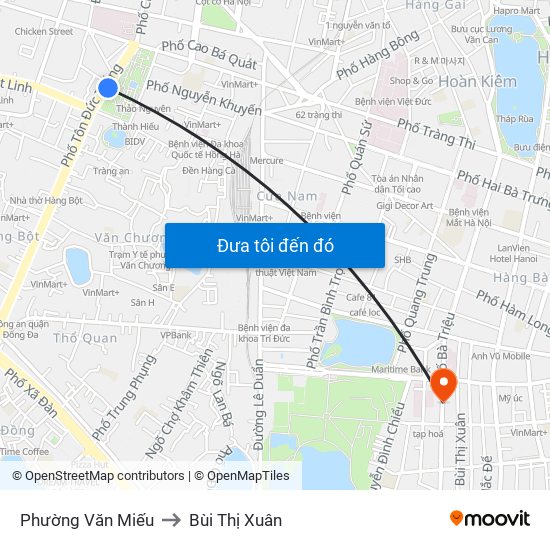 Phường Văn Miếu to Bùi Thị Xuân map