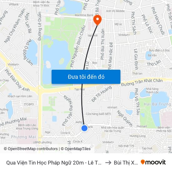 Qua Viện Tin Học Pháp Ngữ 20m - Lê Thanh Nghị to Bùi Thị Xuân map