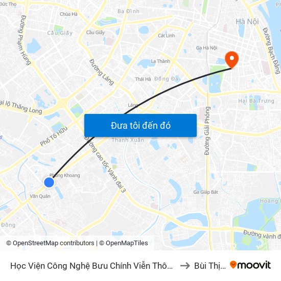 Học Viện Công Nghệ Bưu Chính Viễn Thông - Trần Phú (Hà Đông) to Bùi Thị Xuân map