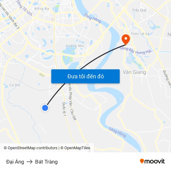 Đại Áng to Bát Tràng map