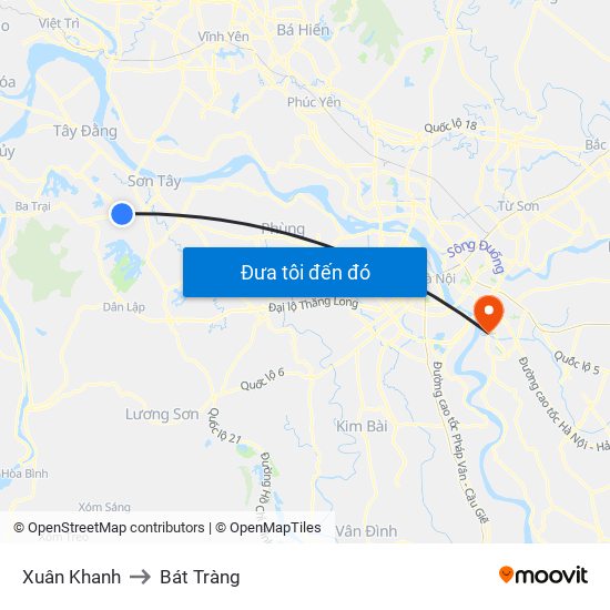 Xuân Khanh to Bát Tràng map