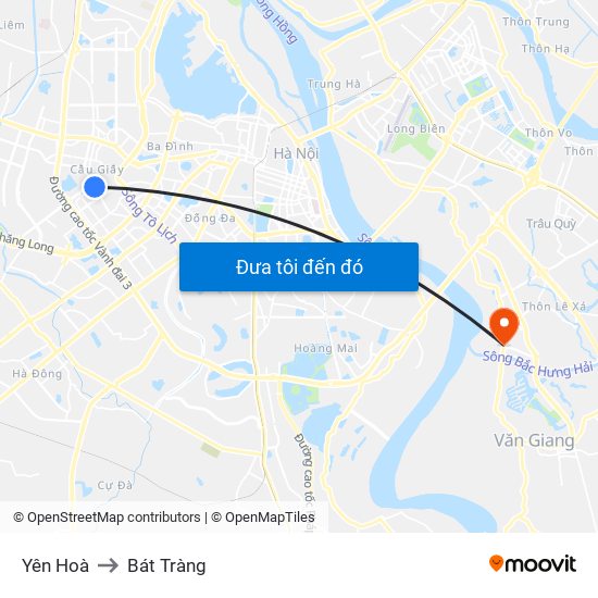 Yên Hoà to Bát Tràng map
