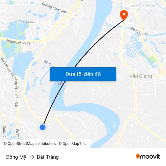 Đông Mỹ to Bát Tràng map