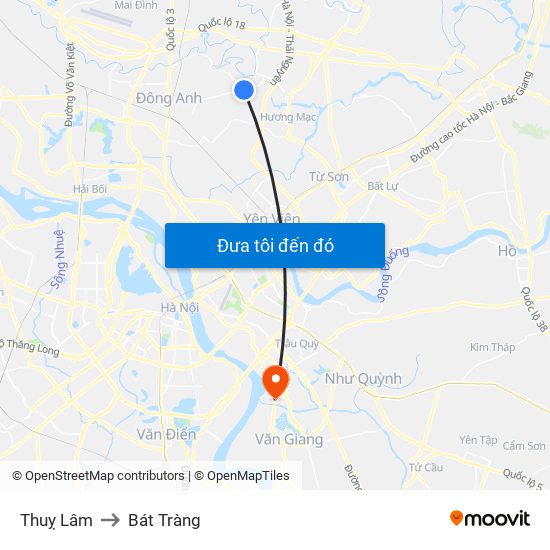 Thuỵ Lâm to Bát Tràng map