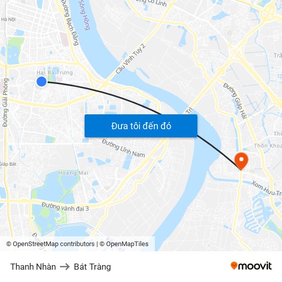 Thanh Nhàn to Bát Tràng map