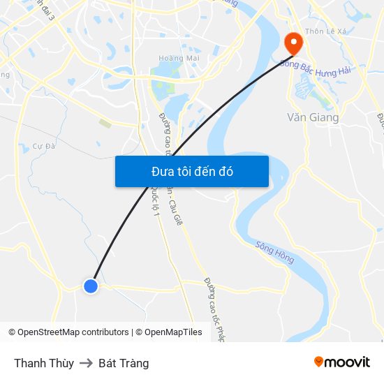 Thanh Thùy to Bát Tràng map