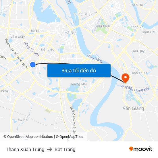 Thanh Xuân Trung to Bát Tràng map