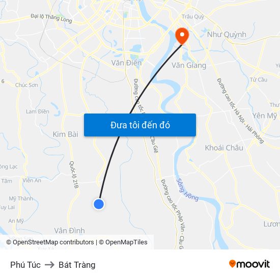 Phú Túc to Bát Tràng map