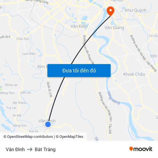 Vân Đình to Bát Tràng map