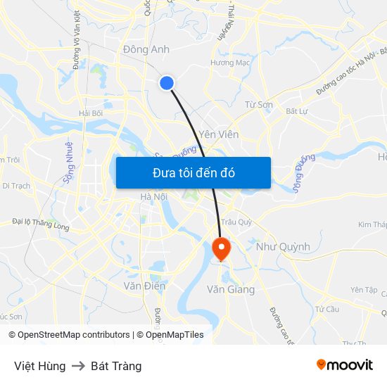 Việt Hùng to Bát Tràng map