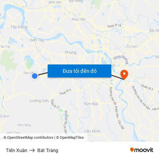 Tiến Xuân to Bát Tràng map