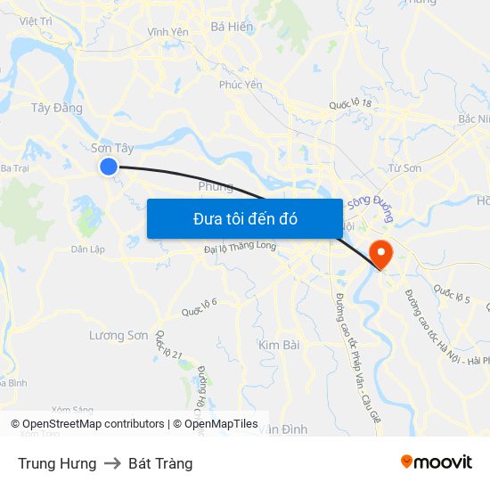 Trung Hưng to Bát Tràng map